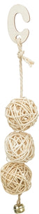 Trixie 3 Rotan Ballen Met Bel Aan Touw Naturel